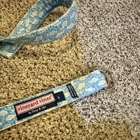 VINEYARD VINES Women’s L 32” Max Adjustable Blue Fish D Ring Fabric Belt Preppy - Picture 3 of 5